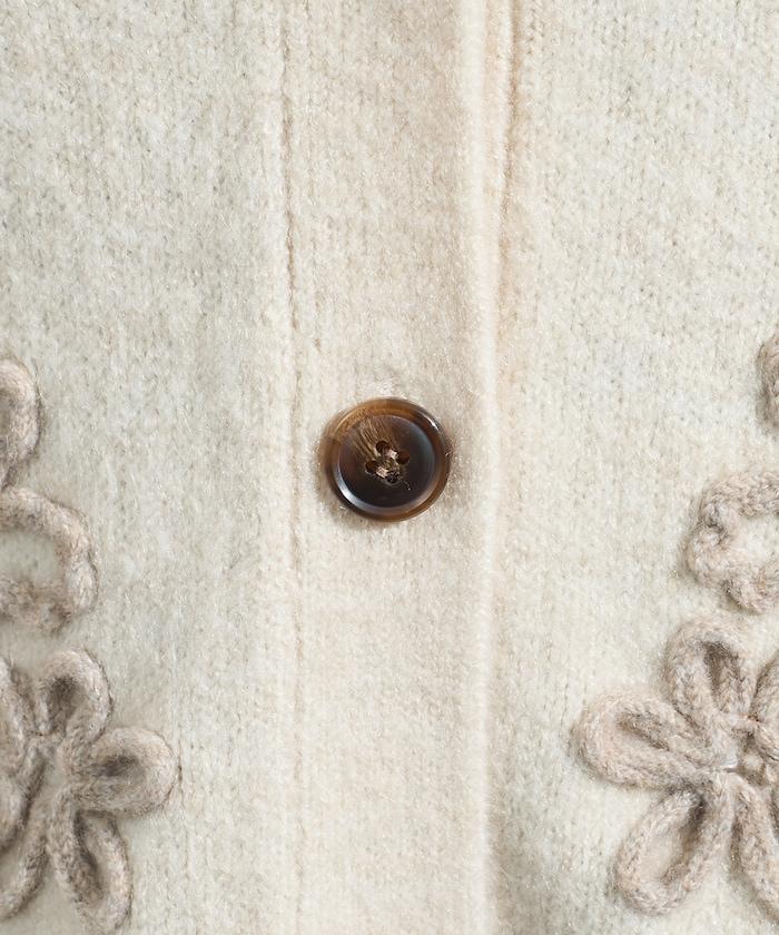 拼色 線繡花卉圖案針織開衫