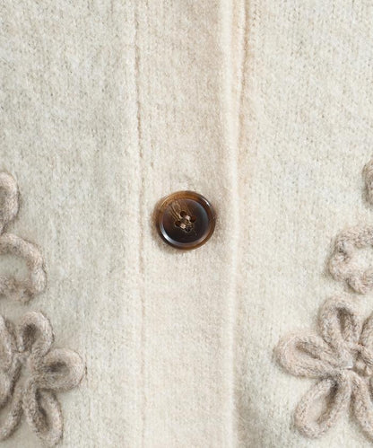 拼色 線繡花卉圖案針織開衫