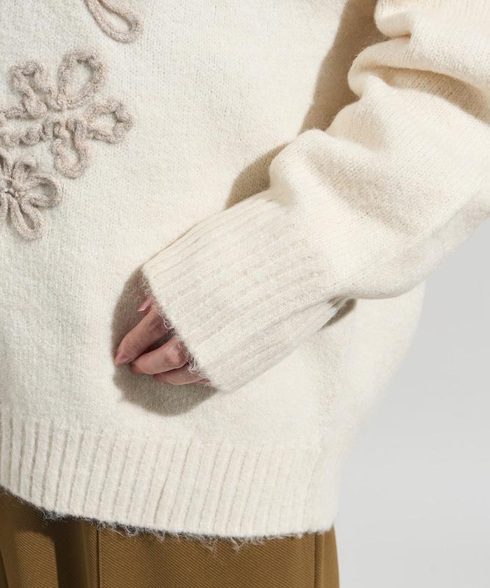 拼色 線繡花卉圖案針織開衫