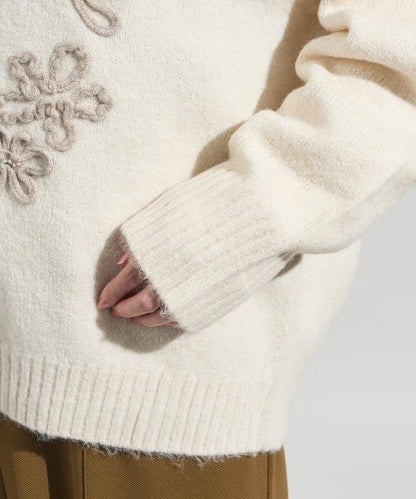 拼色 線繡花卉圖案針織開衫