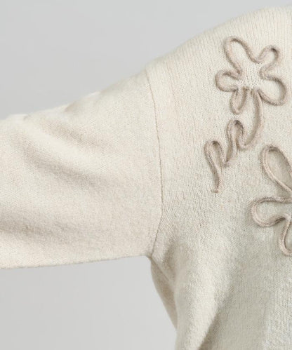 拼色 線繡花卉圖案針織開衫