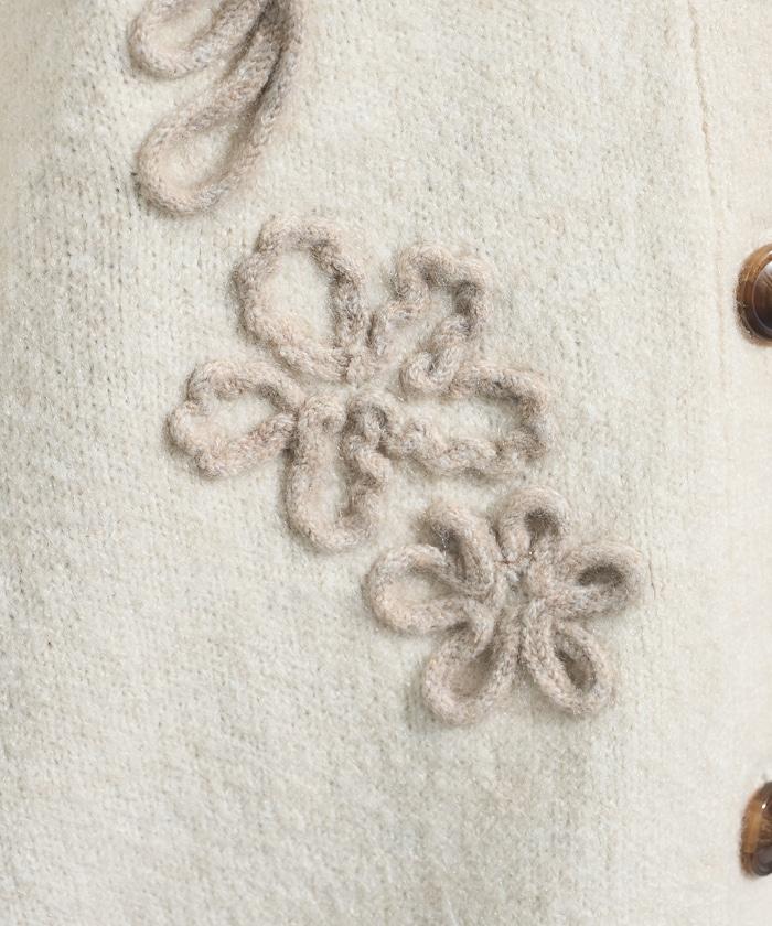 拼色 線繡花卉圖案針織開衫