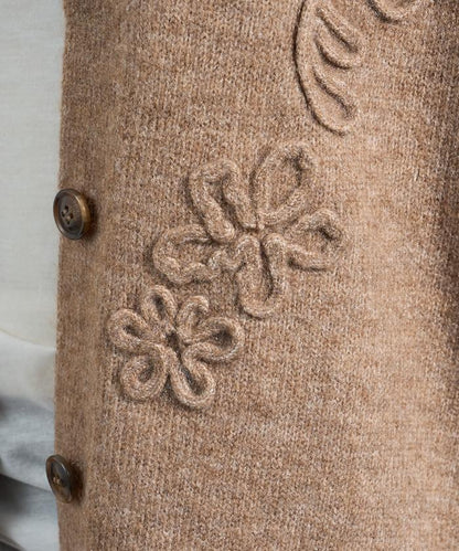 拼色 線繡花卉圖案針織開衫