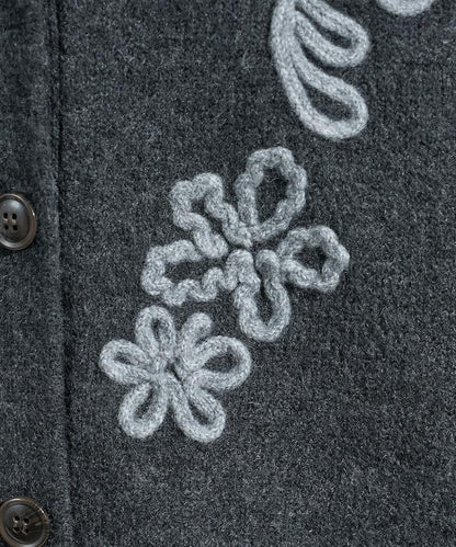 拼色 線繡花卉圖案針織開衫