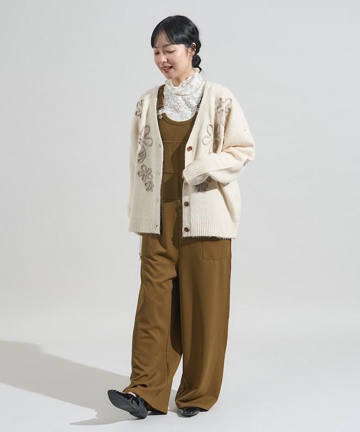 拼色 線繡花卉圖案針織開衫