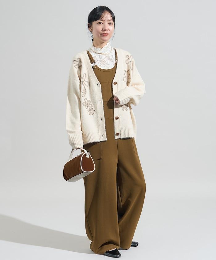 拼色 線繡花卉圖案針織開衫