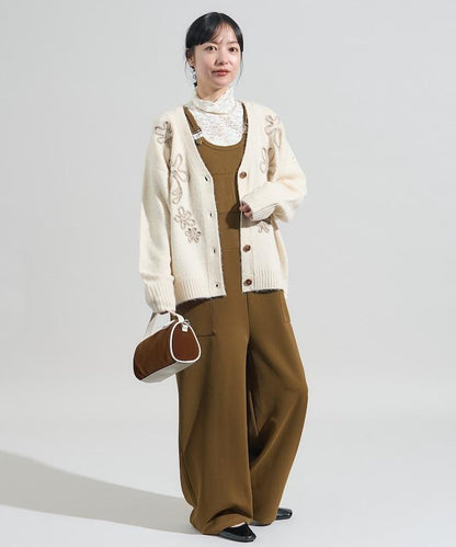 拼色 線繡花卉圖案針織開衫