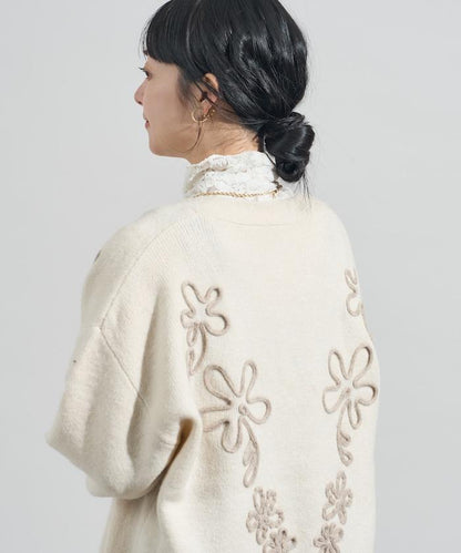 拼色 線繡花卉圖案針織開衫