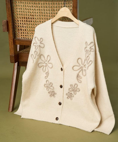 拼色 線繡花卉圖案針織開衫