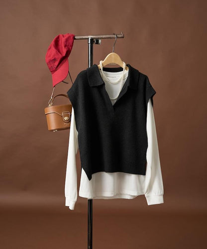 【套裝商品】V領針織背心套裝 含顏色