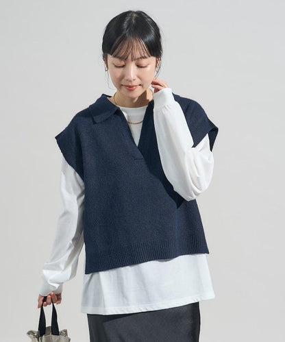 【套裝商品】V領針織背心套裝 含顏色