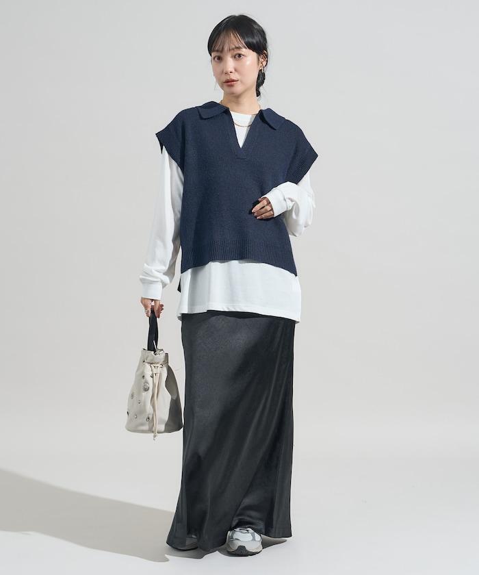 【套裝商品】V領針織背心套裝 含顏色