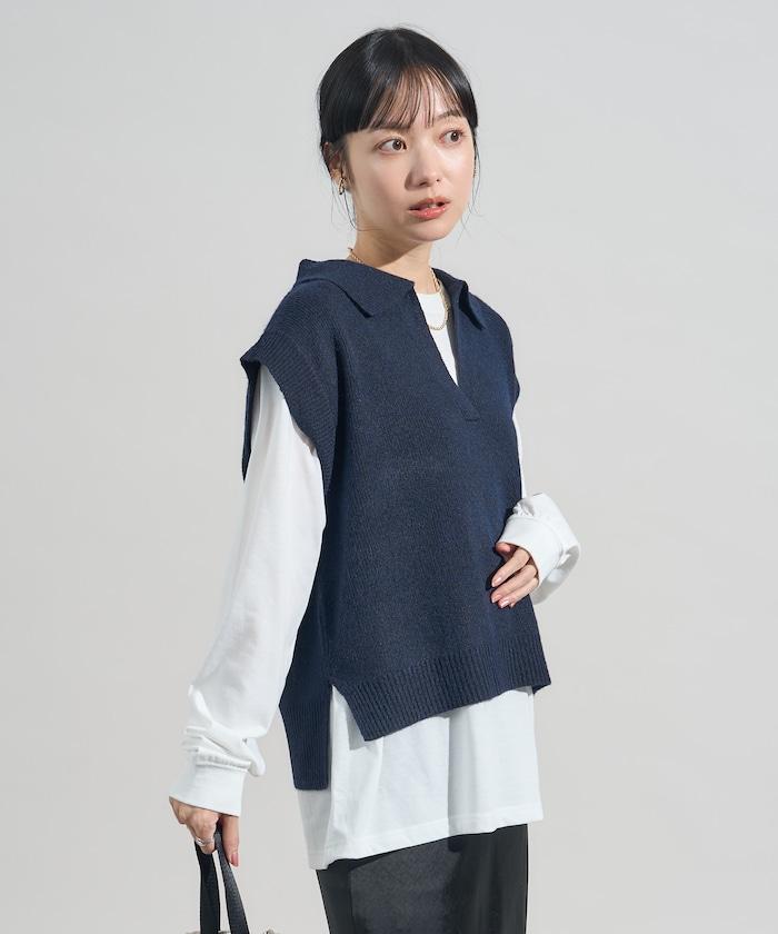 【套裝商品】V領針織背心套裝 含顏色