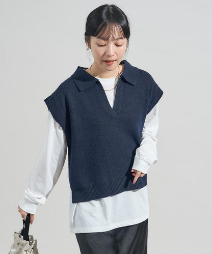 【套裝商品】V領針織背心套裝 含顏色