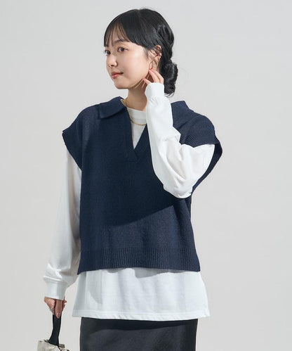 【套裝商品】V領針織背心套裝 含顏色