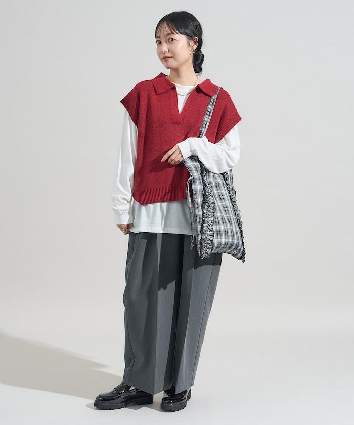 【套裝商品】V領針織背心套裝 含顏色