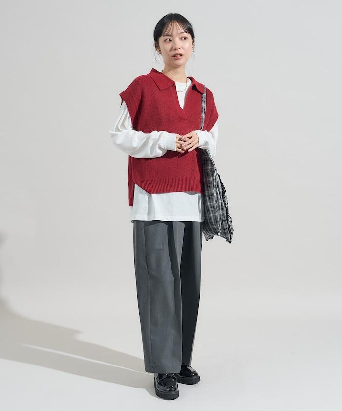 【套裝商品】V領針織背心套裝 含顏色