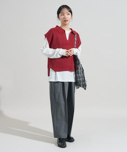 【套裝商品】V領針織背心套裝 含顏色