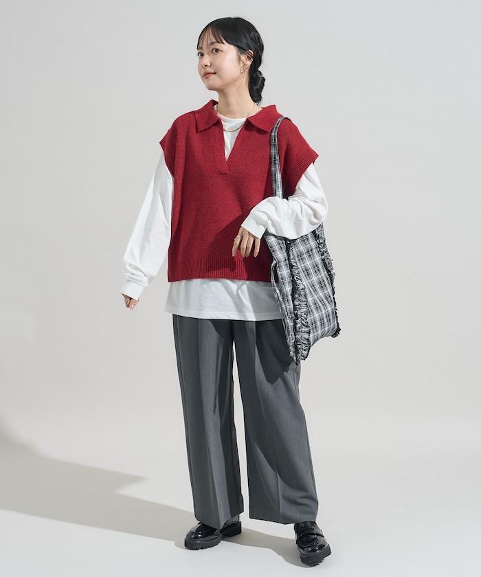 【套裝商品】V領針織背心套裝 含顏色