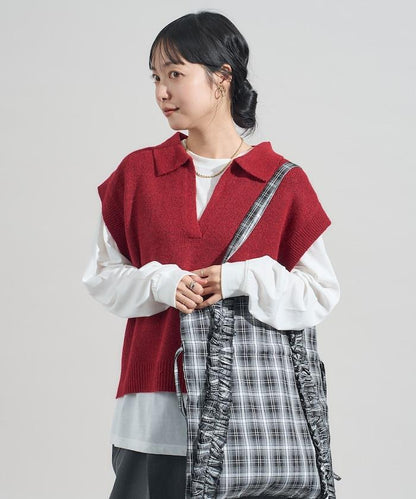 【套裝商品】V領針織背心套裝 含顏色