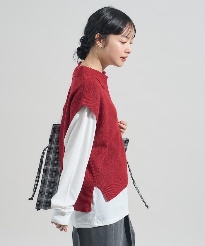 【套裝商品】V領針織背心套裝 含顏色