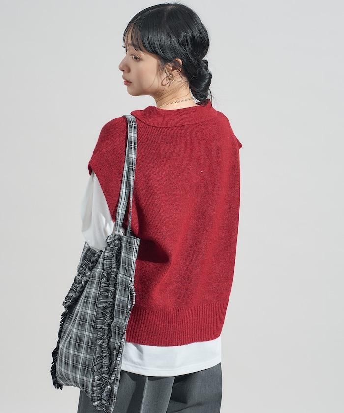 【套裝商品】V領針織背心套裝 含顏色