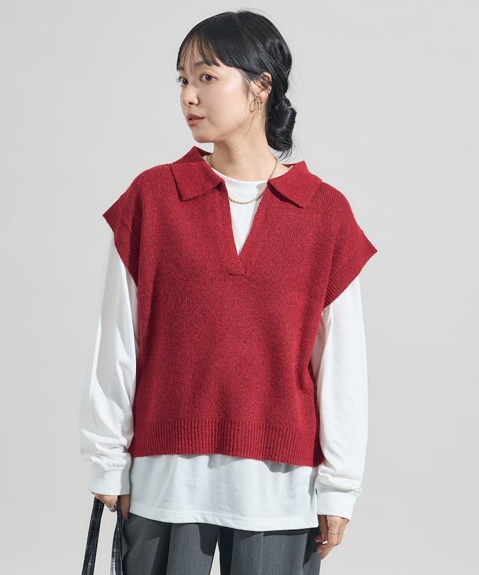 【套裝商品】V領針織背心套裝 含顏色