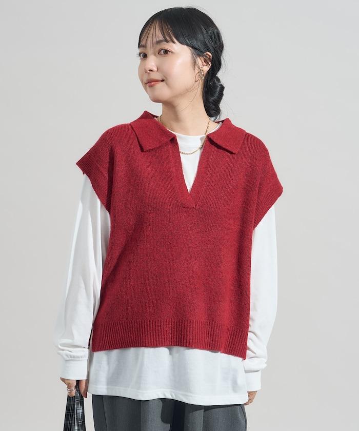 【套裝商品】V領針織背心套裝 含顏色