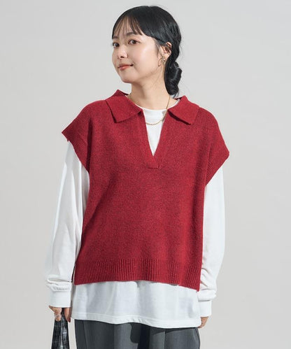 【套裝商品】V領針織背心套裝 含顏色