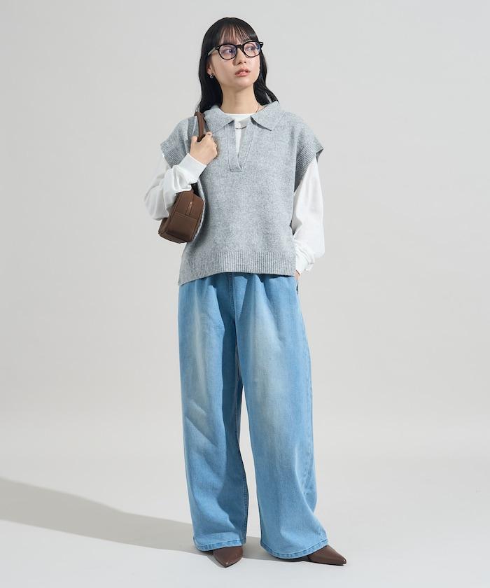 【套裝商品】V領針織背心套裝 含顏色