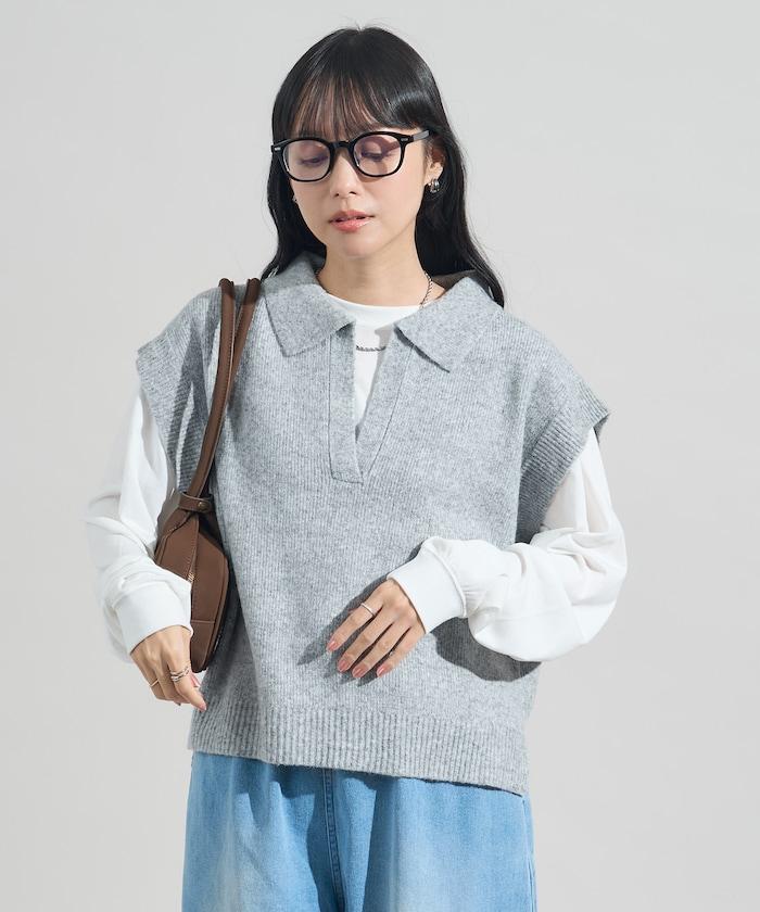 【套裝商品】V領針織背心套裝 含顏色