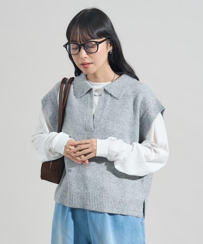 【套裝商品】V領針織背心套裝 含顏色