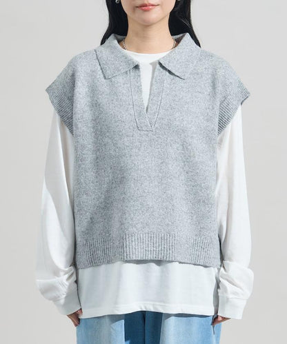 【套裝商品】V領針織背心套裝 含顏色