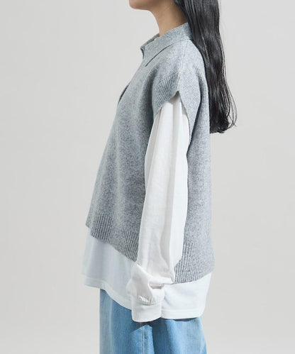 【套裝商品】V領針織背心套裝 含顏色