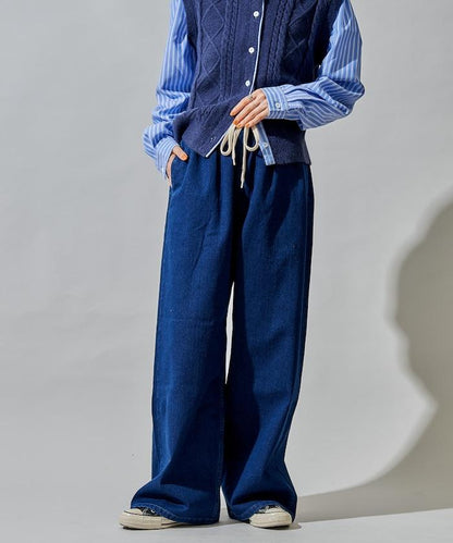 ＜有小個子尺碼＞加絨水洗牛仔休閒褲