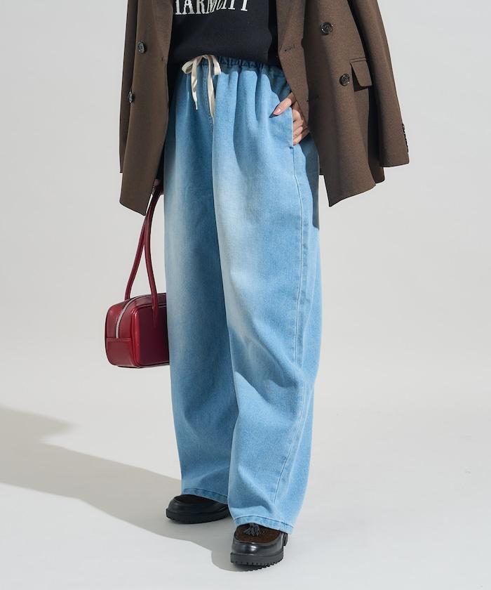 ＜有小個子尺碼＞加絨水洗牛仔休閒褲