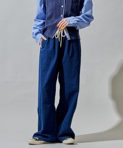 ＜有小個子尺碼＞加絨水洗牛仔休閒褲