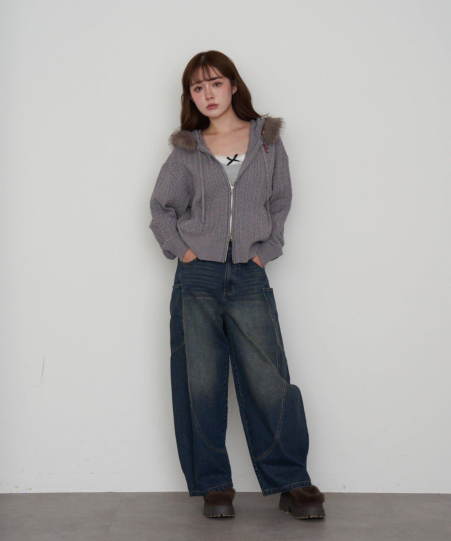 拼接設計牛仔褲