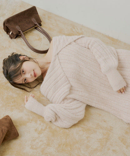 毛絨一字肩迷你連衣裙