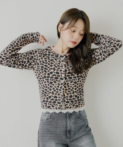 豹紋短款開衫【SALON by Chico】