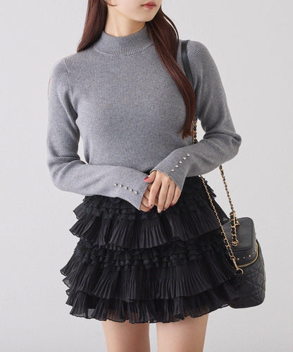 袖釦裝飾高領針織衫