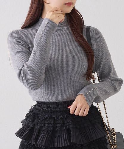 袖釦裝飾高領針織衫