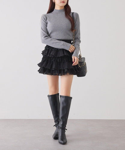 袖釦裝飾高領針織衫