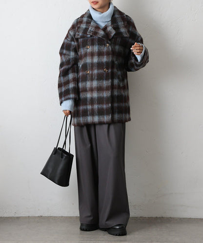 格紋立領大衣