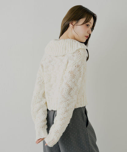 【SALON by Chico】粗針織不對稱拉鍊寬鬆針織衫