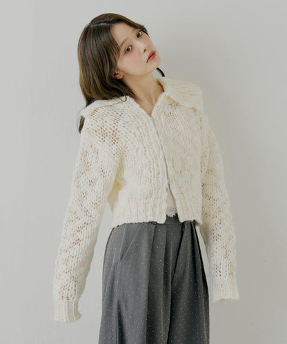 【SALON by Chico】粗針織不對稱拉鍊寬鬆針織衫