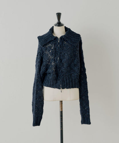 【SALON by Chico】粗針織不對稱拉鍊寬鬆針織衫