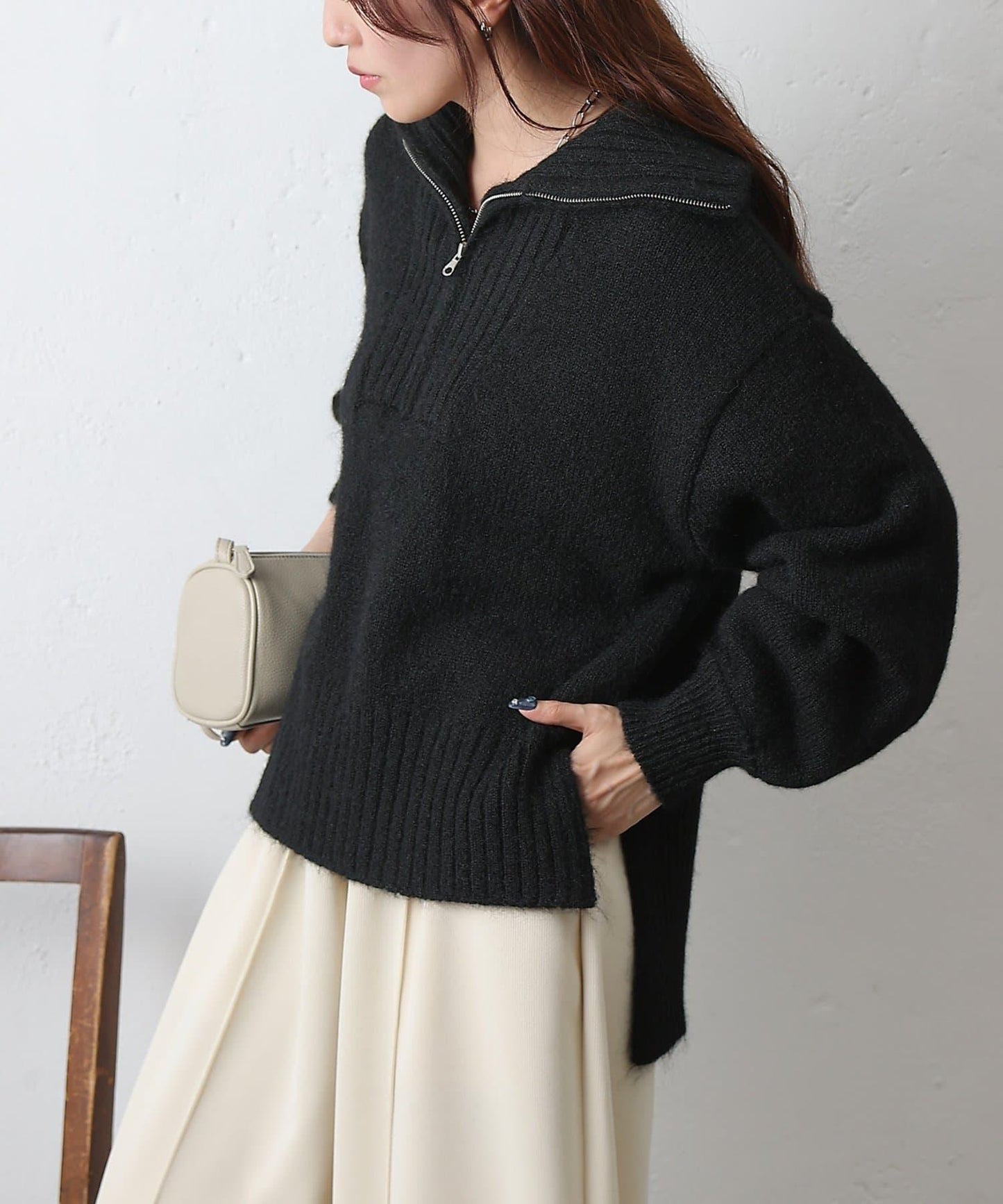 羊駝絨感半拉鍊套頭衫