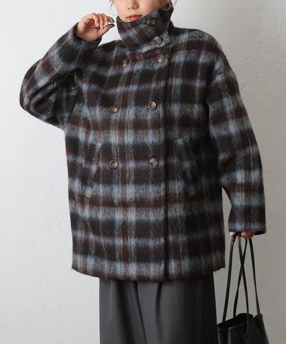 格紋立領大衣