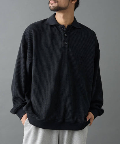 燈芯絨剪裁長袖POLO衫